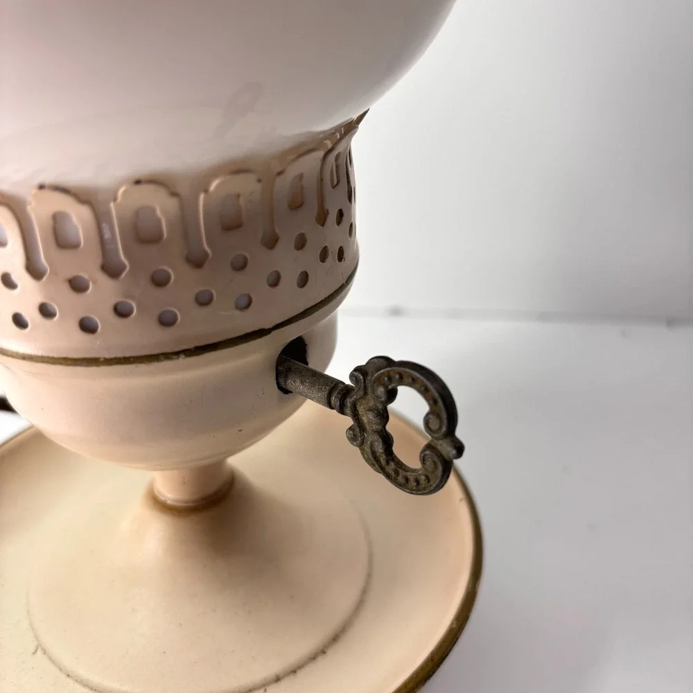 Milk Glass Hand Painted Floral Hurricane Vanity Table Lamp Trinket Tray VTG